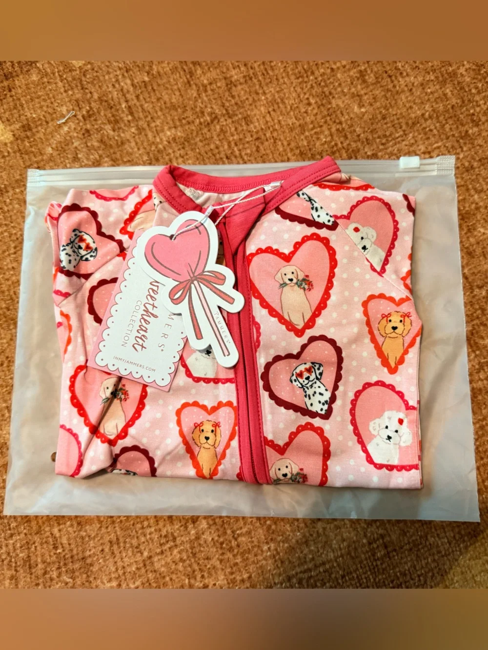 In My Jammers Pink Heart Puppy Zipper Romper 0-3 Months NWT